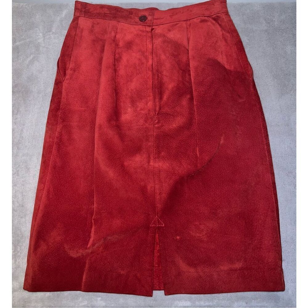 Vintage Red Leather Midi Skirt Women’s 12 - Picture 3 of 9